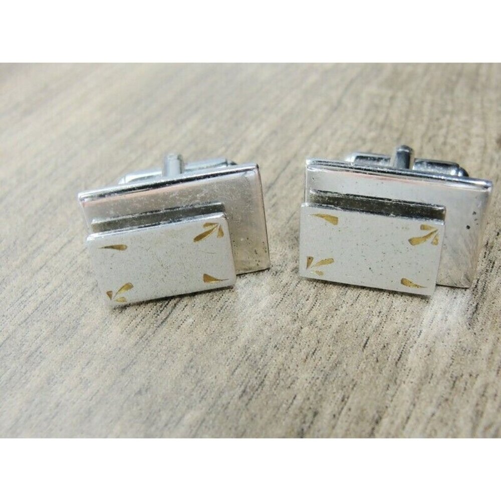 Rectangular Cufflinks Polished Brushed Silver Ton… - image 2